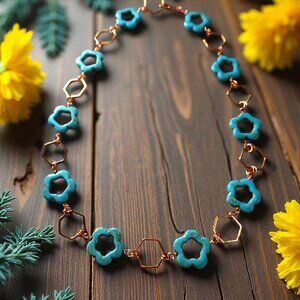 Turquoise Magnasite Flower Necklace, Honey Bee Collection